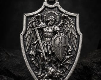 Colgante de San Miguel de plata de ley, collar de arcángel / joyería gótica católica