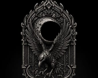 Colgante de plata de ley con forma de puerta de eclipse con forma de cuervo, collar con colgante de cuervo y luna / colgante de pájaro gótico / joyería con relieve de cuervo y luna / regalo para ella