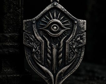 Collar con símbolo de ojo de plata esterlina, dije de escudo gótico / joyería de espada fantástica, collar de ojo turco / collar de protección, collar de escudo