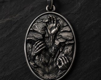 Collar de plata de ley con diseño mitológico de Hades / Amuleto gótico de mano / Collar de plata de ley con diseño de mano / Collar de mitología griega para hombre