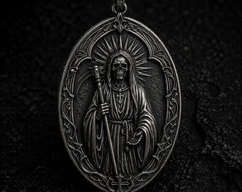Collar de Santa Muerte de plata de ley, colgante de la Parca / regalo de colgante gótico / joyería pagana / collar de calavera gótica / collar de la muerte