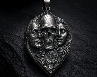 Colgante Memento Mori de plata de ley, dije de collar con cara de calavera, colgante gótico, joyería de vida y muerte, regalo de estética oscura para él/ella