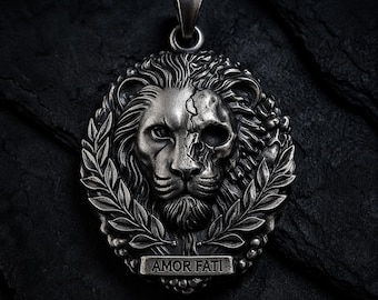 Collar de león de plata de ley, colgante de león gótico / collar gótico para hombre / collar de calavera de león / collar Amor Fati / dije de león de plata