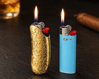 Estuche para encendedor, funda metálica grabada para encendedor, cubierta para BIC Mini J5, accesorio para fumadores de estilo vintage, regalo para novio, regalo para novia