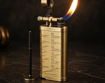Encendedor con prensador, encendedor de puros grabado, encendedor de tabaco de butano recargable, diseño vintage, regalo para hombres, regalo para novios.