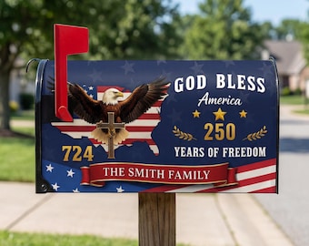 Funda personalizada para buzón de correo conmemorativa de 250 años, diseño patriótico de águila y campana de la libertad, decoración exterior personalizada con la bandera de EE. UU. (1776-2026)