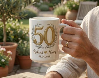 Regalo per il 50° anniversario di matrimonio per i genitori, tazza personalizzata per il 50° anniversario di matrimonio per la coppia, regalo per l'anniversario d'oro
