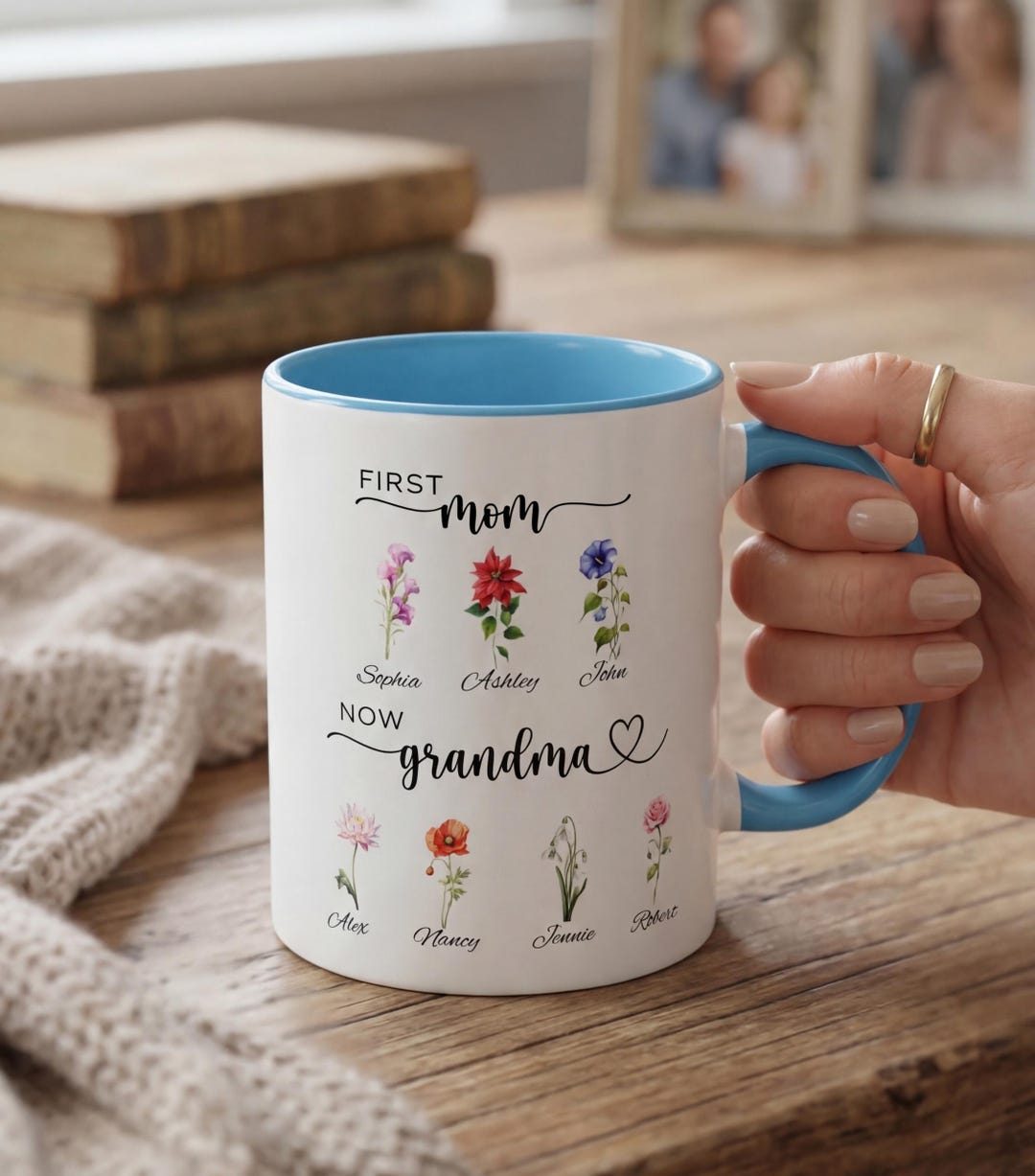Personalized Garden Mug, Custom Birth Flower Gift, First Mom Now ...