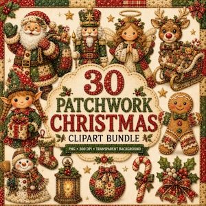 30 Christmas png bundle patchwork Christmas clipart