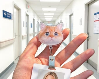 Personalisierte Haustier-Abzeichen Reel, Benutzerdefinierte Hund Katze Foto ID Halter, einziehbarer Krankenschwester Abzeichen Clip, Acryl Haustier Gesicht Namen Tag, Geschenk für Tierliebhaber