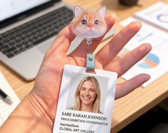 Personalized Pet Badge Reel, Custom Dog Cat Photo ID Holder, Retractable Nurse Badge Clip, Acrylic Pet Face Name Tag, Gift for Pet Lovers