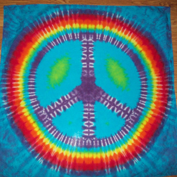 Tie Dye Tapestry 35x35, Wall Hanging, Rainbow Peace Sign tie dye curtain, table cloth, sheet