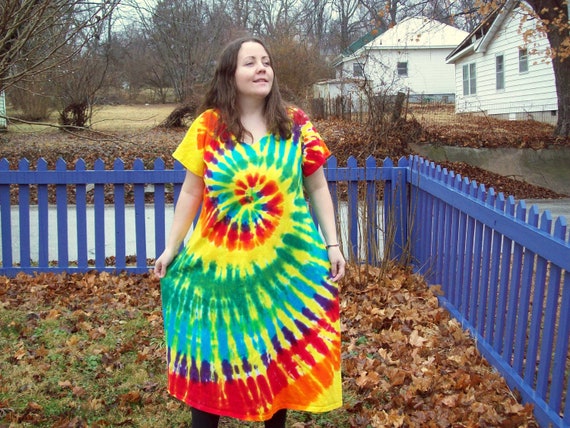 S M L XL 2XL 3XL Tie Dye Dress - Plus Size Tie Dye Dress - Lemon Rainbow Tie Dye Dress