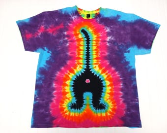 Camisa tie-dye talla S, M, L, XL, 2X, 3X, 4XL, 5X, 6X, para niños y adultos, talla grande, con efecto tie-dye, con trasero de gato negro y efecto tie-dye.