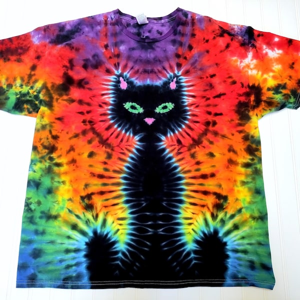 S M L XL 2XL 3XL 4XL 5XL 6XL Chemise tie-dye, enfants, adultes, tie-dye grande taille, Tie Dye Black Kitty Cat
