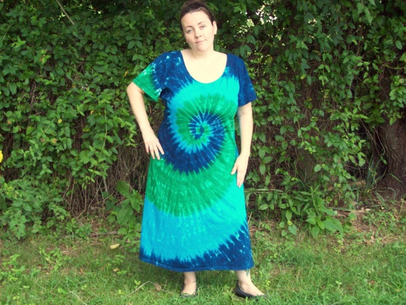 S M L XL 2XL 3XL Tie Dye Dress- Adult and Plus Size Tie Dye Dress Forest
