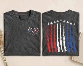 Patriotic Jet Flag Shirt, USA Fighter Jet Graphic Tee, Aviation T-Shirt