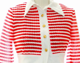 Candy Cane Red White Stripe Crop Jacket 70s