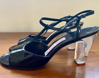 Herbert Levine - Black Open toe platforms with clear lucite heels - Size 7.5