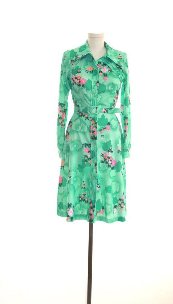Green Emerald Dress Floral Print Size Small