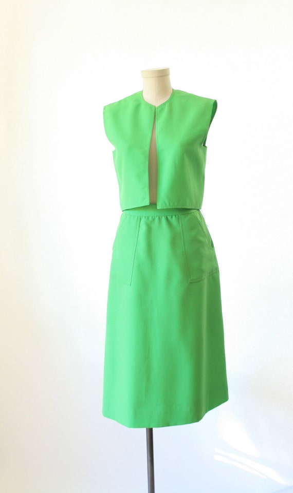 Cute Neon Green Lillie Rubin Suit - Skirt and Vest