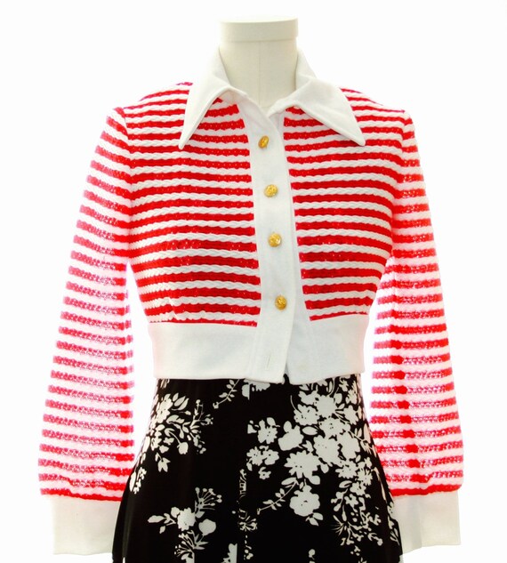 Candy Cane Red White Stripe Crop Jacket 70s