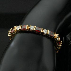 3.00 Ct Emerald & Round Cut Red Garnet Diamond Special Occasion Tennis Bracelet 14k Yellow Gold *