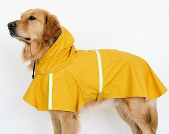 Yellow Reflective Dog Raincoat, Waterproof Hooded Poncho for Dogs, Adjustable Lightweight Pet Rain Jacket with Safety Stripes