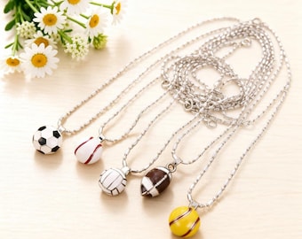 Athlete Gift Necklace, Sports Ball Charm Pendant, Soccer Baseball Volleyball Softball Rugby Pendant Necklace, Gift For Sport Lover