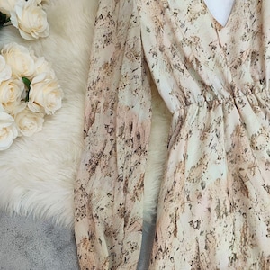 Bohemian V-Neck High-Low Maxi Dress | Long Sleeve Floral Chiffon Dress | Flowy Ruffle Hem Dress for Women | Wedding Guest Dress image 10