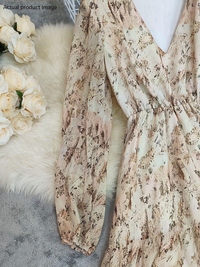 Bohemian V-Neck High-Low Maxi Dress | Long Sleeve Floral Chiffon Dress | Flowy Ruffle Hem Dress for Women | Wedding Guest Dress image 10