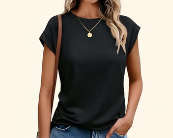 Women's Short Sleeve T-Shirt - Soft Crew Neck Top for Summer, Casual Everyday Wear, Loose Fit Basic Tee for Layering or Solo Styling