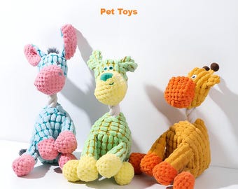 Squeaky Plush Dog Chew Toy, Cute Animal Shaped Durable Pet Toy for Puppy Teething, Interactive Rope Dog Toy for Boredom Relief,Gfit for Pets