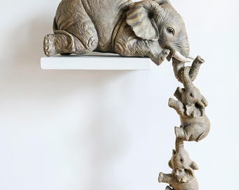 Resin Elephant Mother and Babies Shelf Sitter Decor, Cute Elephant Family Hanging Figurine, Home Decor for Shelves, Gift for Elephant Lovers
