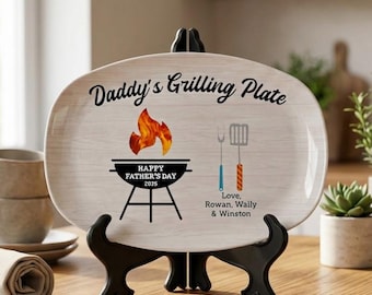Personalized Daddy's Grilling Plate, Custom Father's Day Gift, BBQ Serving Platter, Grill Master Gift, Custom Name Grill Plate for Dad