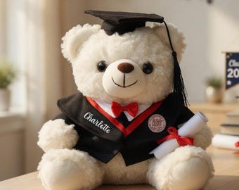 Personalized Graduation Teddy Bear, Class of 2026 Gift, Custom Name Grad Bear, Graduation Plush Keepsake Gift