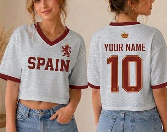 Personalized Spain Crop Top Jersey - Custom Name & Number Women's Shirt - Spain Pride Cropped Tee - Custom Team Apparel - Game Day Gift