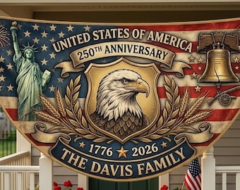 Guirnalda personalizada del 250 aniversario de Family America, bandera plisada con forma de abanico del águila de la Estatua de la Libertad de estilo vintage, decoración para el porche exterior del 4 de julio.