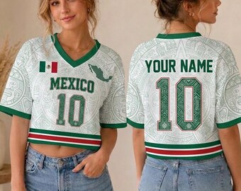 Personalized Mexico Crop Top Jersey - Custom Name & Number Women's Shirt - Mexico Pride Cropped Tee - Custom Team Apparel - Game Day Gift