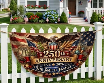 Guirnalda personalizada del 250 aniversario de Family America, bandera plisada en forma de abanico con águila y fuegos artificiales (1776-2026), decoración para porche exterior del 4 de julio.