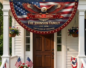 Guirnalda personalizada con águila y nombre para el 250 aniversario de la Independencia de Estados Unidos, bandera patriótica plisada en forma de abanico (1776-2026), decoración para el porche exterior del 4 de julio.