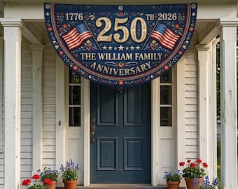 Guirnalda personalizada con el nombre de la familia para el 250 aniversario de la Independencia de Estados Unidos, bandera patriótica plisada en forma de abanico (1776-2026), decoración para el porche exterior del 4 de julio.