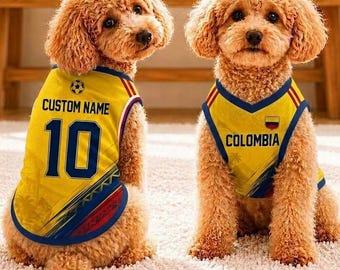 Custom Colombia Pet Jersey - Personalized Dog Soccer Shirt - Pet Outfit - Colombian Team Dog Apparel - Custom Name Pet Gift
