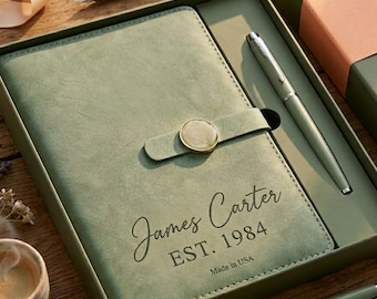 Personalized Leather Journal Gift for Dad, Custom Engraved Notebook Set, Fathers Day Gift for Him, Laser Engraved Diary