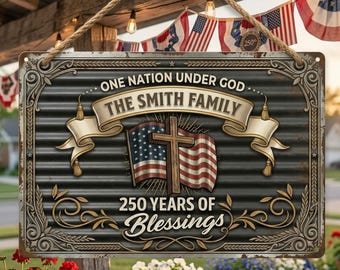 Personalized 250 Years of Blessings Metal Sign, Custom Family Patriotic Christian Sign, USA Independence Day Decor Gift
