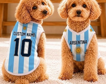 Argentina Soccer Dog Jersey - Custom  Pet Apparel - Personalized Argentine Football Shirt - Custom Pet Name & Number