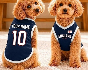 England Soccer Dog Jersey - Custom  Pet Apparel - Personalized English Football Shirt - Custom Pet Name & Number - Sports Fan Gift