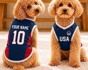 Personalized USA Dog Jersey - Custom Pet Name & Number Shirt - USA Team Apparel for Dogs - Pet Game Day Outfit - Custom Puppy Gift