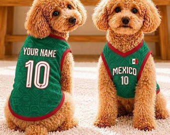 Mexico Soccer Dog Jersey - Custom Pet Apparel - Personalized Mexican Football Shirt - Custom Pet Name & Number