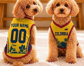 Personalized Colombia Pet Jersey - Custom Name & Number Dog Shirt - Colombia Team Pet Uniform - Pet Apparel - Custom Pet Gift